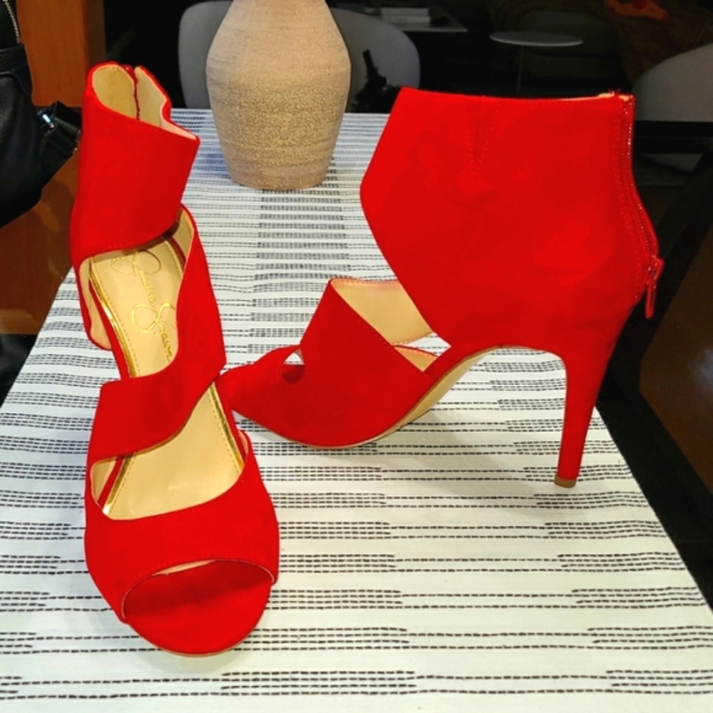 NEW Jessica Simpson Suede Red Stilleto Heels Sz 10